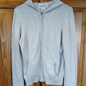 Bloomingdale's Womens L Blue Silk Cashmere Blend Hooded Cardigan Sweater Pocket